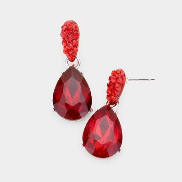 5/$25 Red Crystal Pierced Earring - Picture 1 of 7